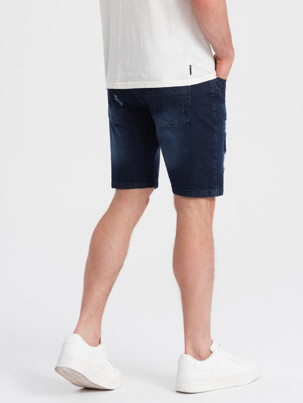 Ombre Clothing Sötétkék férfi farmer rövidnadrág lyukakkal Ombre ruházat