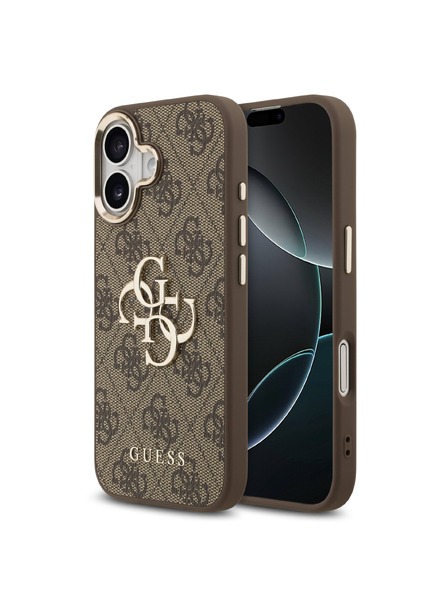 Guess Guess PU Leather 4G Metal Logo Gold Frame Hátlap iPhone 17-hez Brown