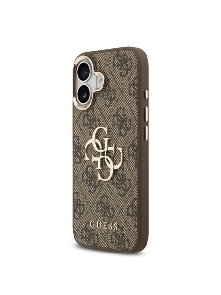 Guess Guess PU Leather 4G Metal Logo Gold Frame Hátlap iPhone 17-hez Brown