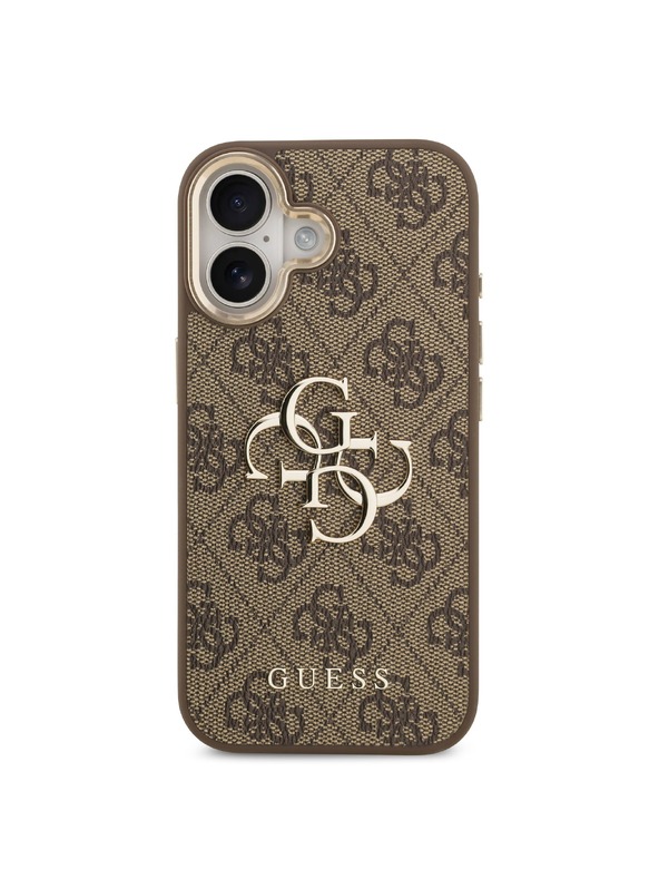 Guess Guess PU Leather 4G Metal Logo Gold Frame Hátlap iPhone 17-hez Brown