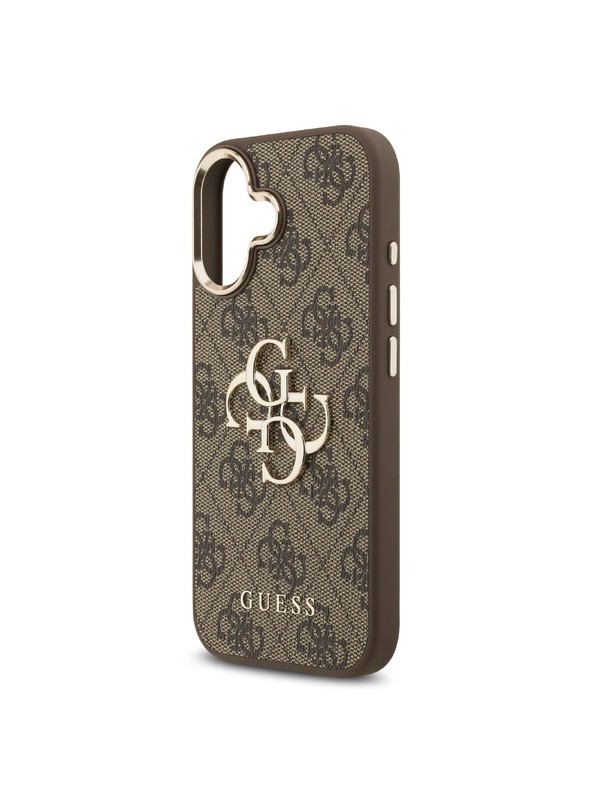 Guess Guess PU Leather 4G Metal Logo Gold Frame Hátlap iPhone 17-hez Brown