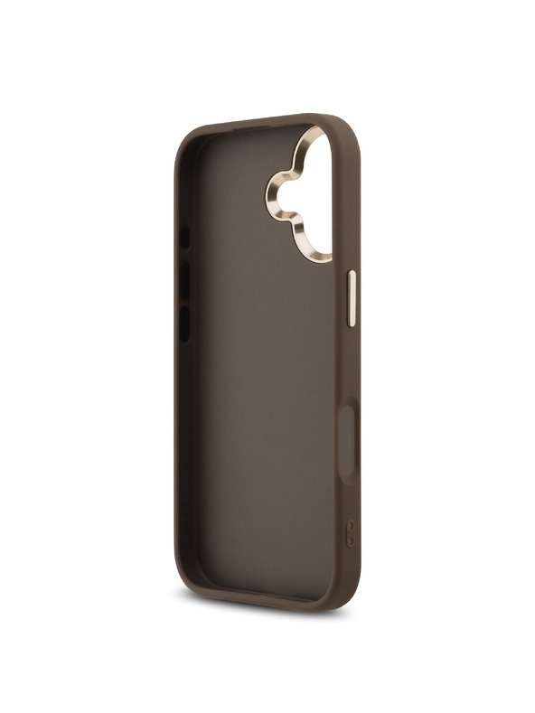 Guess Guess PU Leather 4G Metal Logo Gold Frame Hátlap iPhone 17-hez Brown