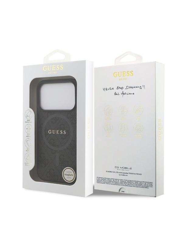 Guess Guess PU Leather 4G Colored Ring MagSafe Hátlap iPhone 17 Pro-hoz Black