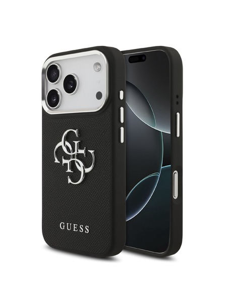 Guess Guess PU Grained 4G Metal Logo Hátlap iPhone 17 Pro-hoz Black