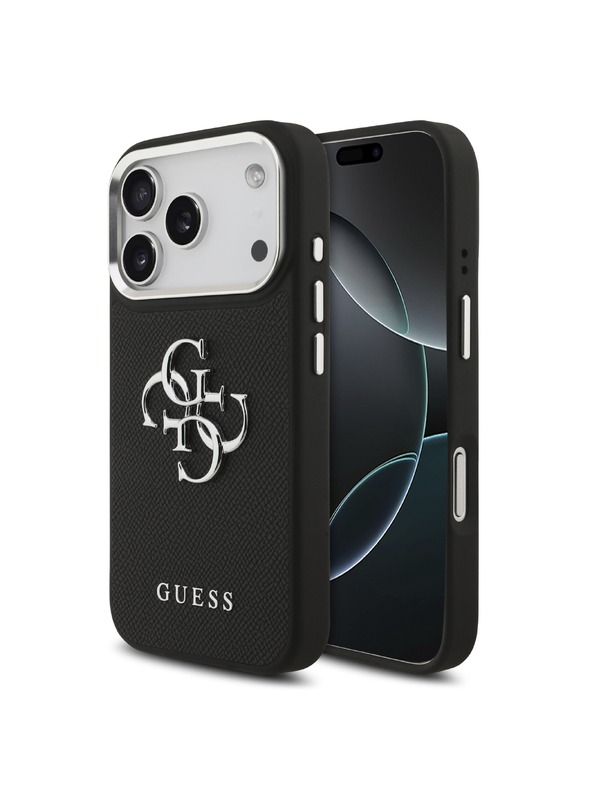 Guess Guess PU Grained 4G Metal Logo Hátlap iPhone 17 Pro-hoz Black