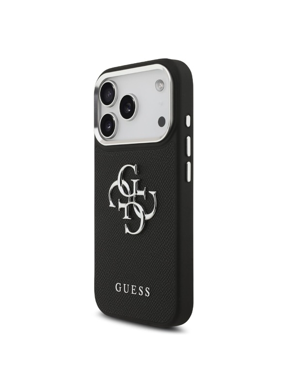 Guess Guess PU Grained 4G Metal Logo Hátlap iPhone 17 Pro-hoz Black