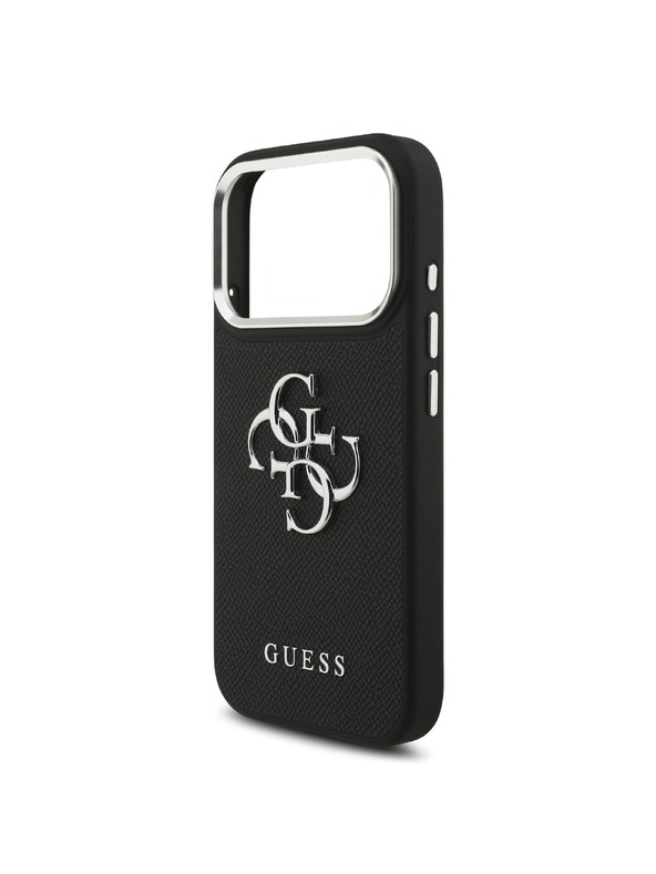 Guess Guess PU Grained 4G Metal Logo Hátlap iPhone 17 Pro-hoz Black
