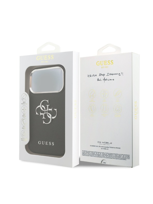 Guess Guess PU Grained 4G Metal Logo Hátlap iPhone 17 Pro-hoz Black