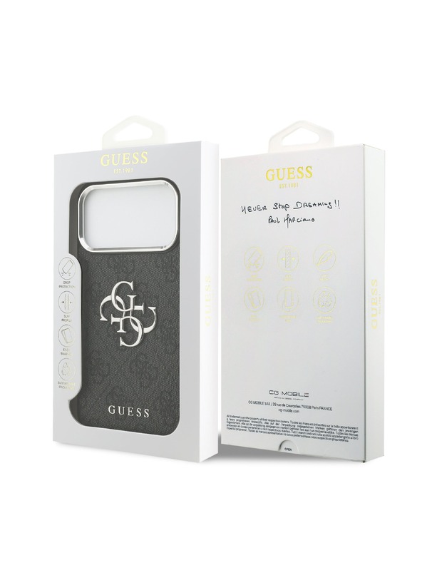 Guess Guess PU 4G Metal Logo Hátlap iPhone 17 Pro Max-hoz Silver Black