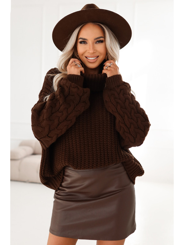 numoco basic Meleg és robusztus oversized garbó széles ujjakkal - csokoládé