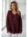 numoco basic Meleg oversized pulóver sűrű szövetből és V-nyakkivágással - burgundi