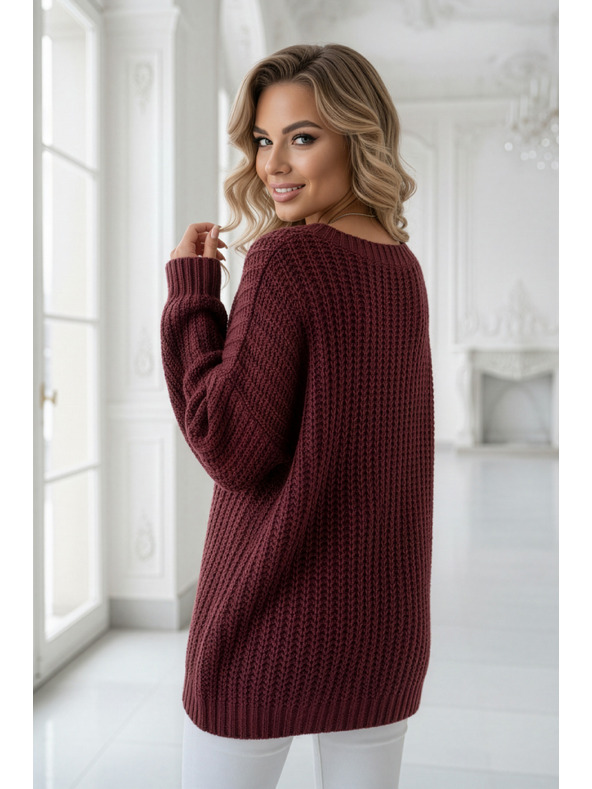 numoco basic Meleg oversized pulóver sűrű szövetből és V-nyakkivágással - burgundi