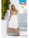 numoco basic Hosszú bézs-fehér vállpántos ruha horgolt felsővel - boho
