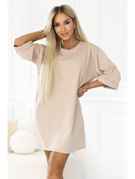 numoco basic Laza oversize ruha pamutból rövid ujjal - bézs