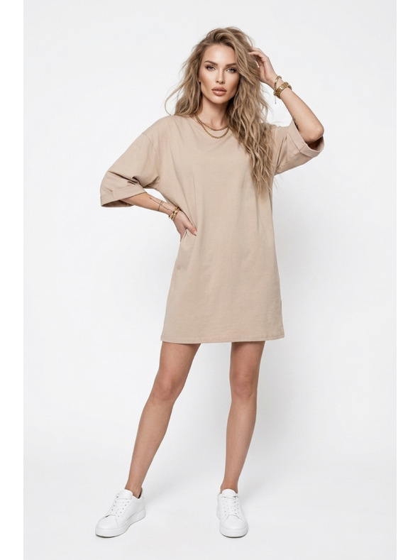 numoco basic Laza oversize ruha pamutból rövid ujjal - bézs