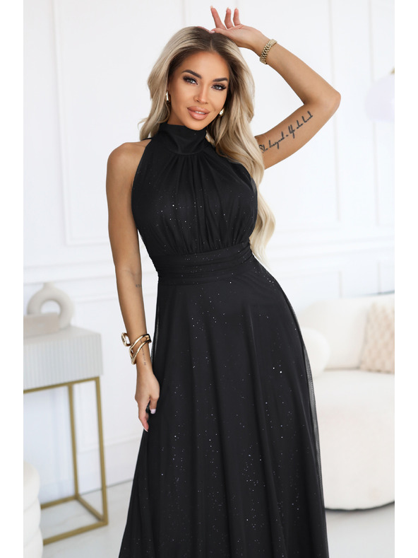 numoco basic VERONICA luxus hosszú ruha brokát akcentussal és elegáns szabással - fekete