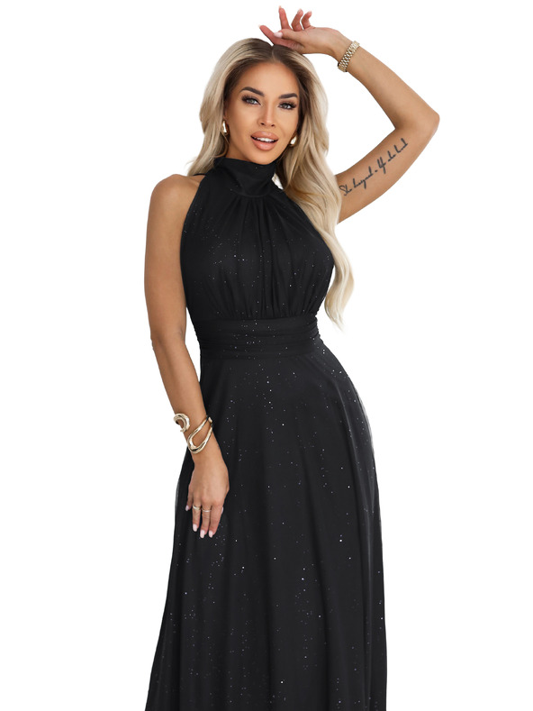 numoco basic VERONICA luxus hosszú ruha brokát akcentussal és elegáns szabással - fekete