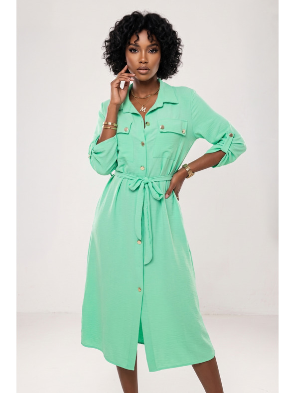 numoco basic Midi csipke ruha arany gombokkal és kötéssel - neon menta