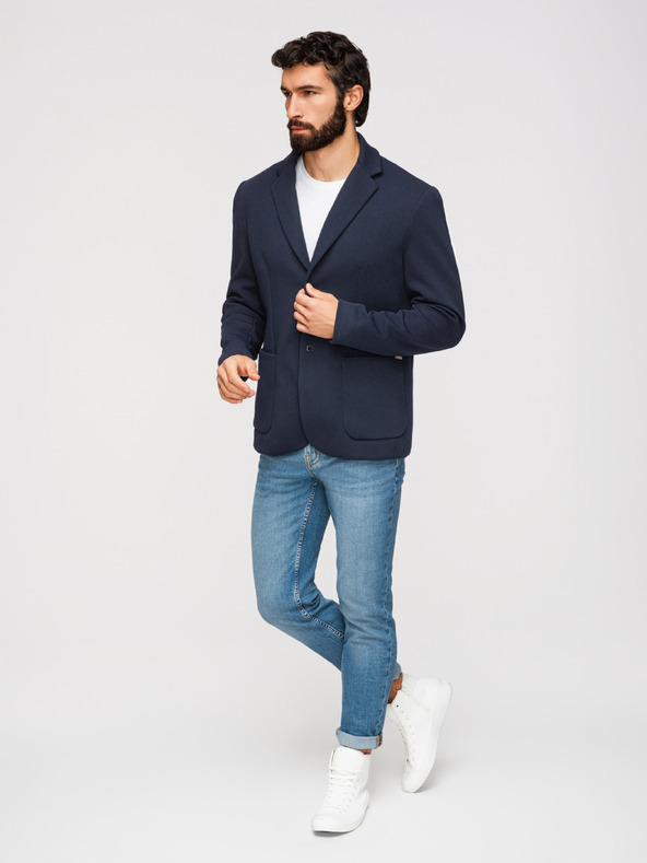 Ombre Clothing Férfi strukturált kapucnis dzseki magas állással - sötétkék V3 M167 Ombre Clothing