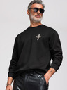 Ombre Clothing Férfi pulóver ezüst kő kereszt applikációval és kerek nyakkivágással - fekete V1 OM-SSNZ-0271 Ombre Clothing