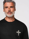 Ombre Clothing Férfi pulóver ezüst kő kereszt applikációval és kerek nyakkivágással - fekete V1 OM-SSNZ-0271 Ombre Clothing