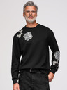 Ombre Clothing Férfi pulóver ezüst flitter és gyöngy rózsa applikációval kerek nyakkivágással - fekete V1 OM-SSNZ-0272 Ombre Clothing