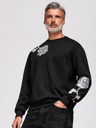 Ombre Clothing Férfi pulóver ezüst flitter és gyöngy rózsa applikációval kerek nyakkivágással - fekete V1 OM-SSNZ-0272 Ombre Clothing