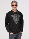 Ombre Clothing Férfi pulóver ezüst és fekete leopárd applikációval az előlapon kerek nyakkivágással - fekete V1 OM-SSNZ-0273 Ombre Clothing