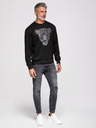 Ombre Clothing Férfi pulóver ezüst és fekete leopárd applikációval az előlapon kerek nyakkivágással - fekete V1 OM-SSNZ-0273 Ombre Clothing