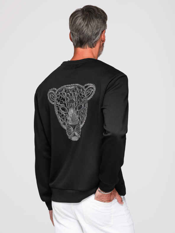 Ombre Clothing Férfi pulóver ezüst és fekete leopárd applikációval a háton kerek nyakkivágással - fekete V1 OM-SSNZ-0274 Ombre Clothing