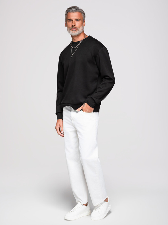 Ombre Clothing Férfi pulóver ezüst és fekete leopárd applikációval a háton kerek nyakkivágással - fekete V1 OM-SSNZ-0274 Ombre Clothing