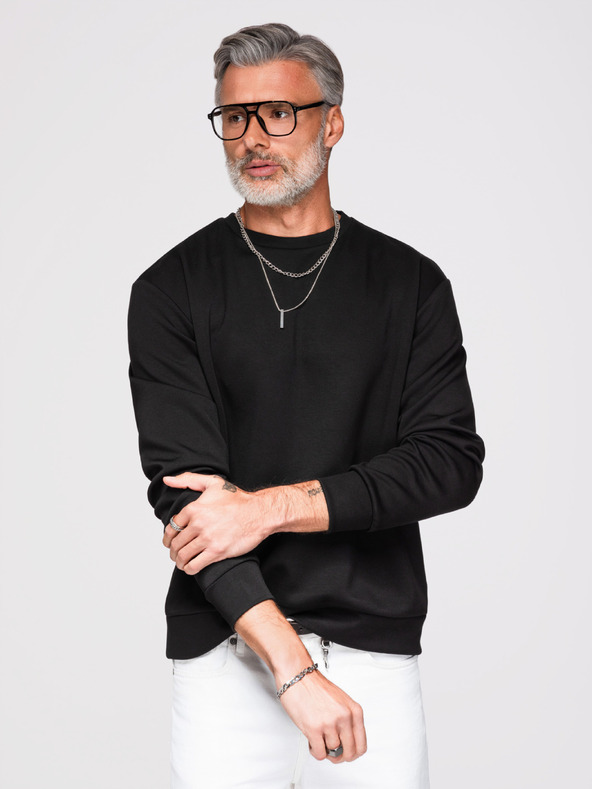 Ombre Clothing Férfi pulóver ezüst és fekete leopárd applikációval a háton kerek nyakkivágással - fekete V1 OM-SSNZ-0274 Ombre Clothing