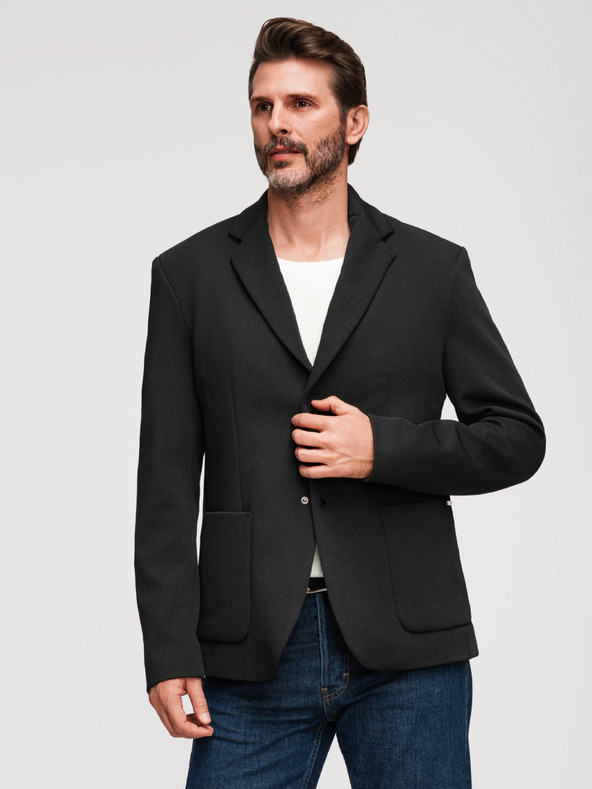 Ombre Clothing Férfi strukturált dzseki magas állással és kapucnival - fekete V2 M167 Ombre Clothing