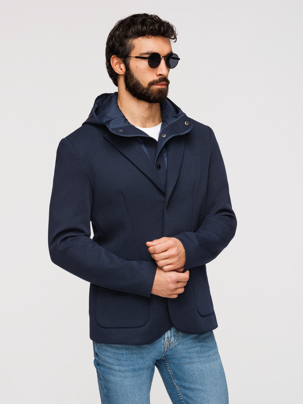 Ombre Clothing Férfi strukturált kapucnis dzseki magas állással - sötétkék V3 M167 Ombre Clothing
