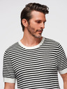 Ombre Clothing Férfi tengerészcsíkos kötött póló áttört mintázattal - fekete-fehér