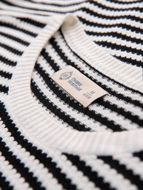 Ombre Clothing Férfi tengerészcsíkos kötött póló áttört mintázattal - fekete-fehér