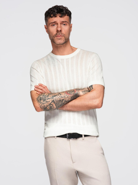 Ombre Clothing Férfi kereknyakú rövid ujjú pulóver - fehér