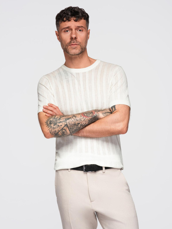 Ombre Clothing Férfi kereknyakú rövid ujjú pulóver - fehér