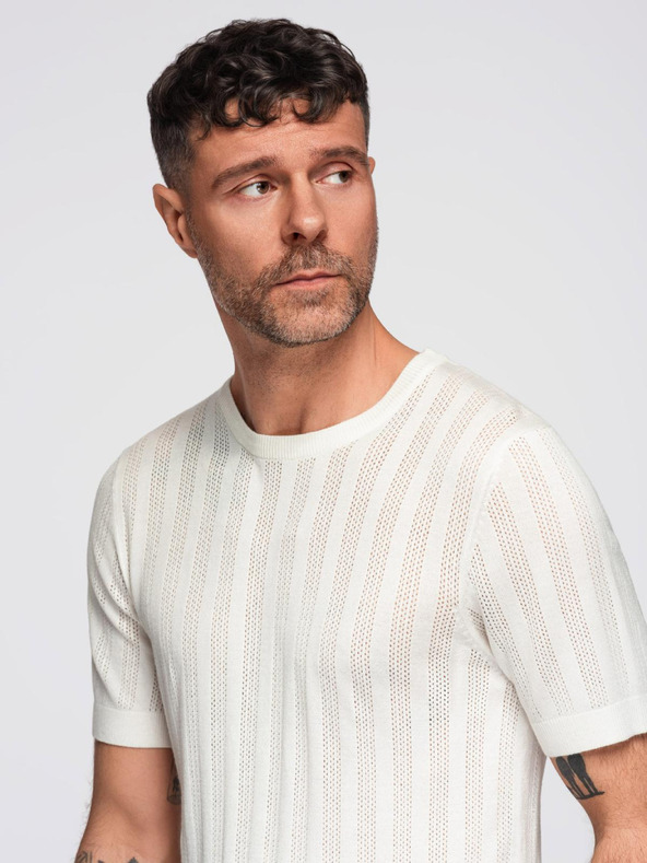 Ombre Clothing Férfi kereknyakú rövid ujjú pulóver - fehér