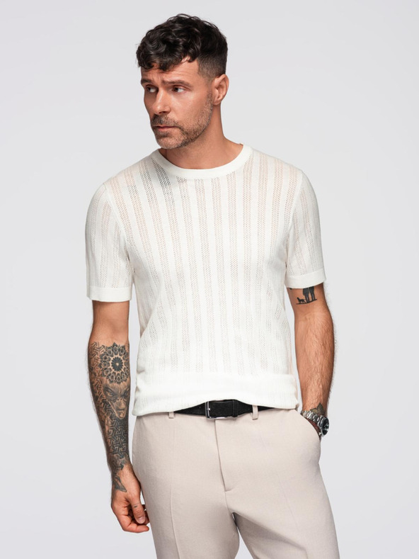 Ombre Clothing Férfi kereknyakú rövid ujjú pulóver - fehér