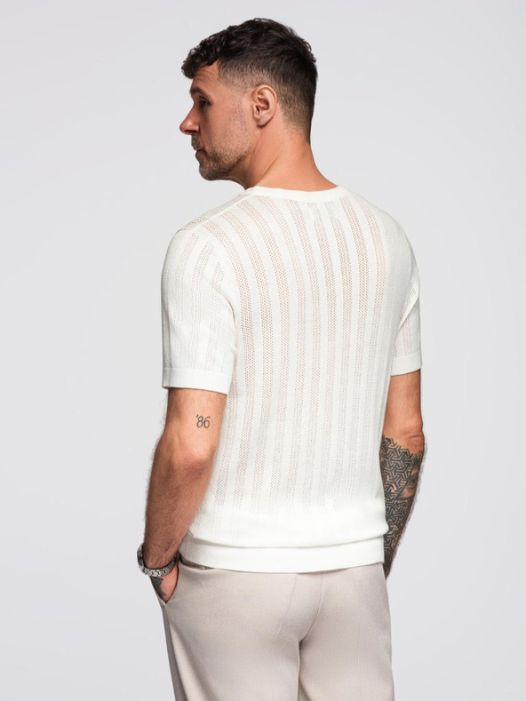 Ombre Clothing Férfi kereknyakú rövid ujjú pulóver - fehér