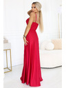 numoco Hosszú estélyi ruha vékony pántokkal és szétválással a lábon - piros