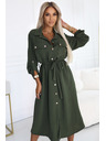 numoco 531-5 Midi ingruha arany gombokkal és nyakkendővel - KHAKI