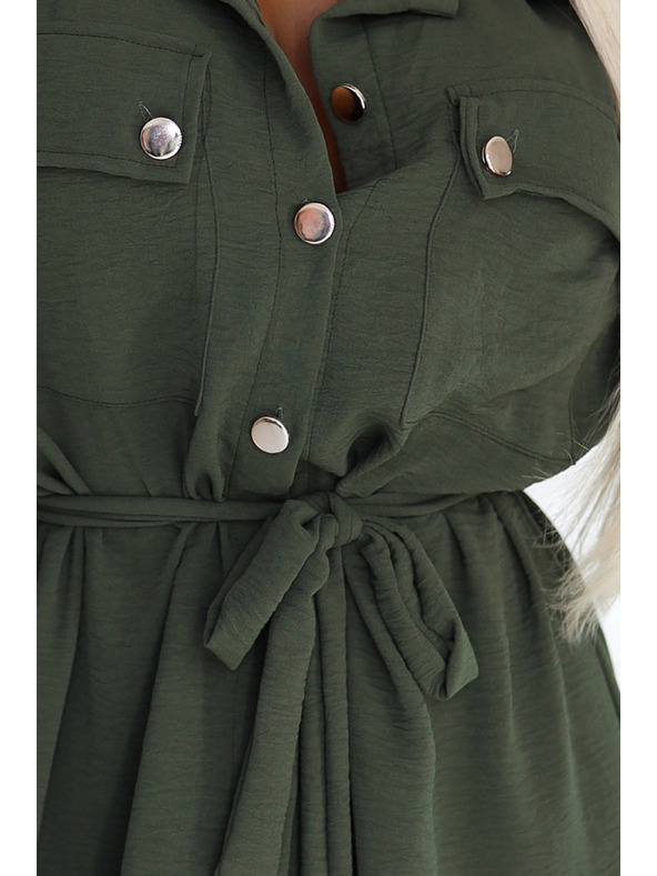 numoco 531-5 Midi ingruha arany gombokkal és nyakkendővel - KHAKI