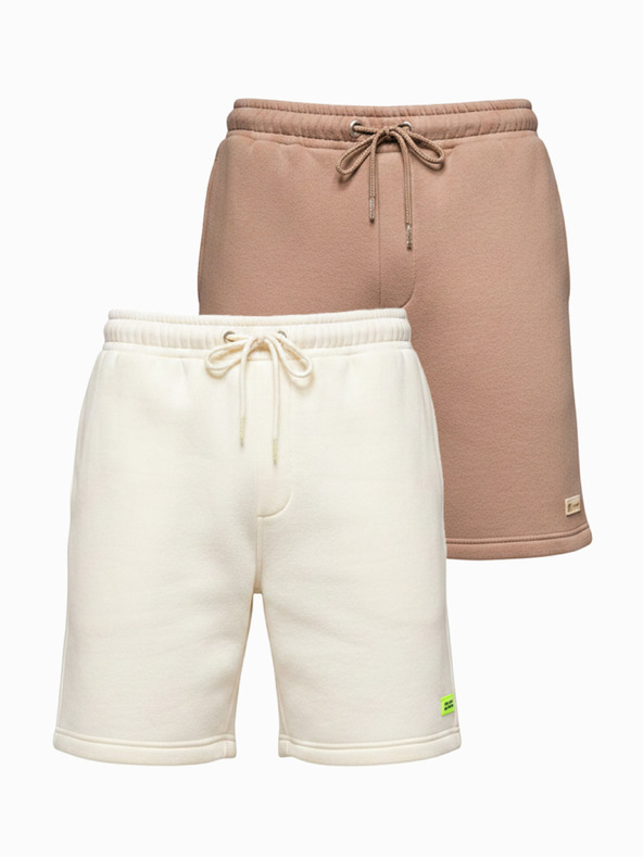 Ombre Clothing Két UNISEX rövidnadrág szett rugalmas derekkal - krém/világosbarna V2 Z129 Ombre Clothing