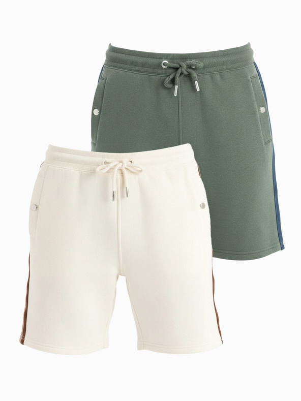 Ombre Clothing Két férfi tornanadrág szett csíkokkal - krém/oliva V2 Z128 Ombre Clothing