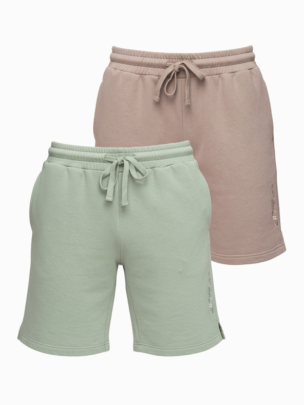 Ombre Clothing Dwie pary męskich szortów dresowych regular fit z dziainy french terry - beżowe/jasnozielone V2 Z125 Ombre Clothing