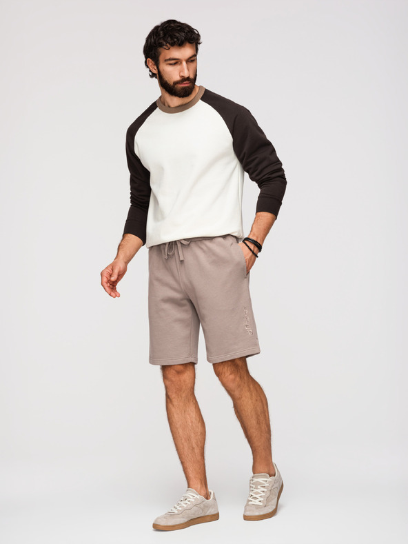 Ombre Clothing Dwie pary męskich szortów dresowych regular fit z dziainy french terry - beżowe/jasnozielone V2 Z125 Ombre Clothing