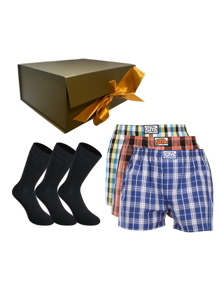 Styx Férfi ajándékszett Három darab - boxer shorts és Három darab - bambusz zokni Styx