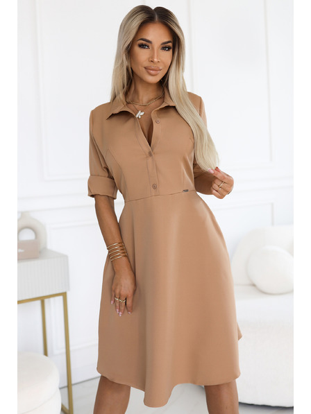 numoco Bő ing fazonú ruha övvel - MOCHA MOUSSE